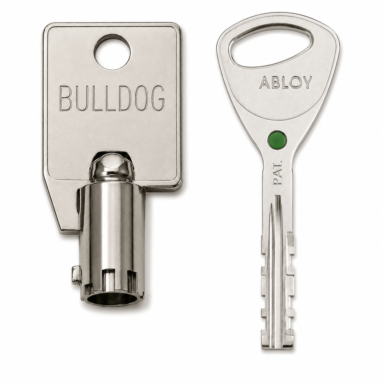 Bulldog tubular and blade replacement keys shown side by side